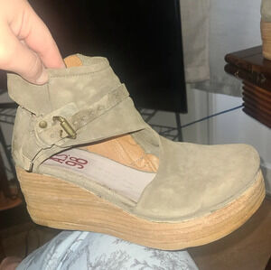 A.S.98 Women's Nasha Leather Wooden Platform Cutout Wedge Booties Size 39 NWOT